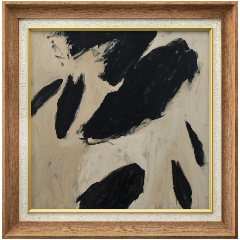 «Black and Beige Abstract Art», reproduction d'art sur papier encadrée, H 26 po x l 26 po x P 1,5 po