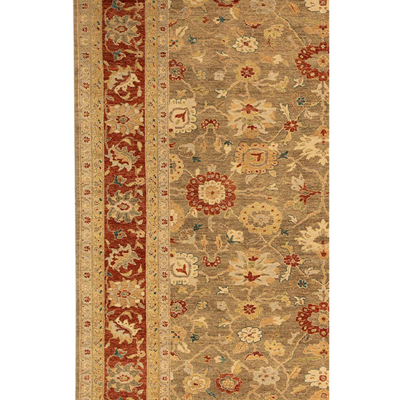 Tapis vert clair et rouille de haute qualité noué à la main