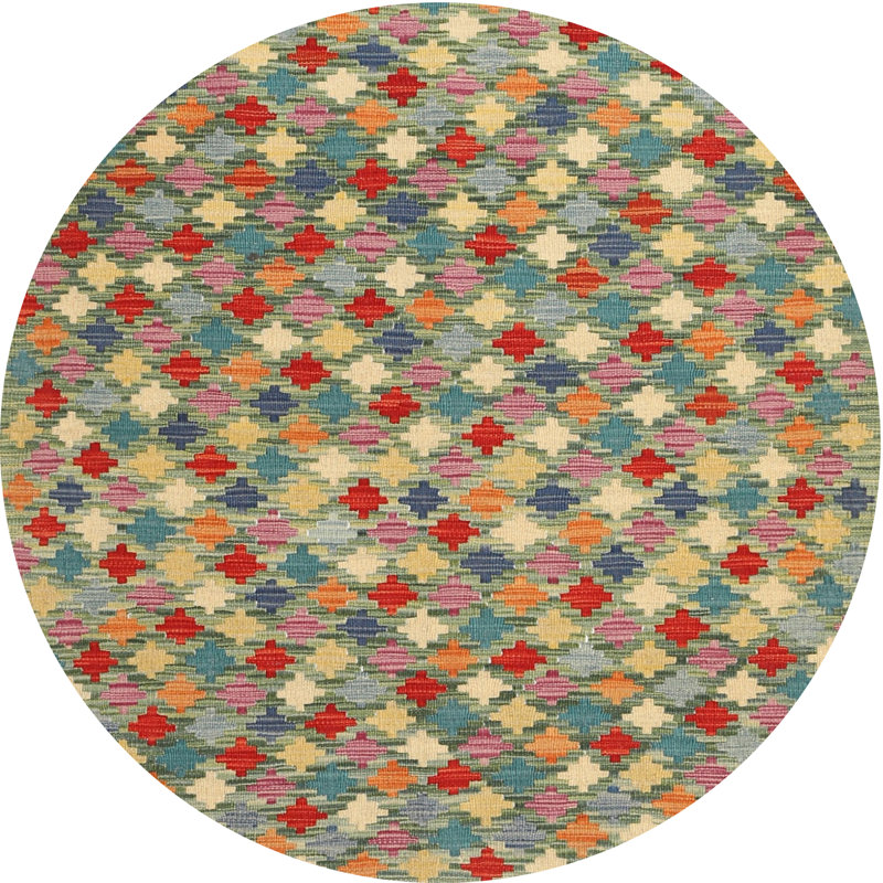 Tapis de mer vert/orange contemporaine, Rond 7 pi x 7 pi