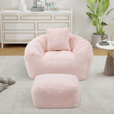Oversized Bean Bag For Adults And Kids, Faux Fur Large Chair With Filler