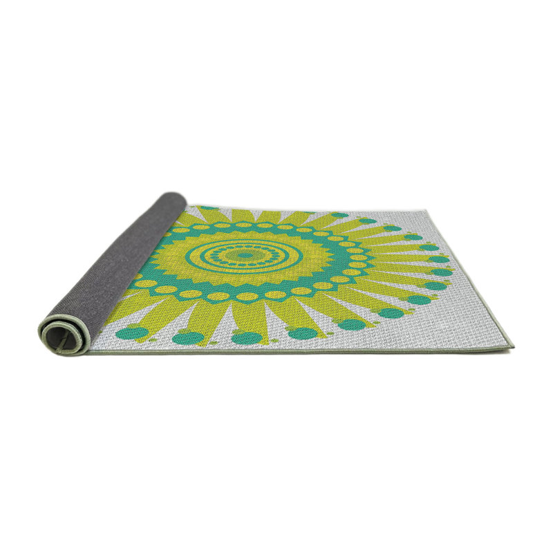 Laine tissée à la main et polyester gris/vert/jaune Tapis décoratif, Rond 4 pi