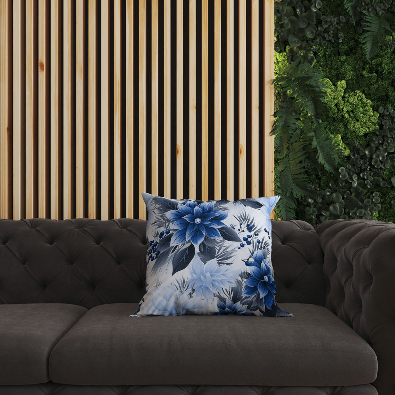 Coussin décoratif réversible Holiday, H 16 po x l 16 po, Floral gris / bleu