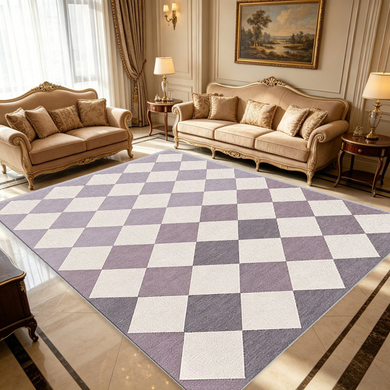 Lavender and Gray Checkerboard area rugs for Living Room, Soft and Comfortable, Suitable for all seasons, easy to maintain, machine washable Indoor floor mat, Under Table Farmhouse suitable for Bedroom, Dining Room, Study,  Balcony, Home Decor Patio
