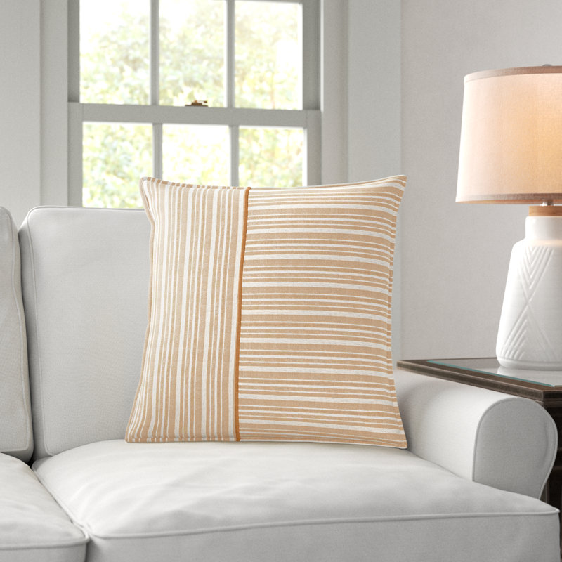 Berthe Striped Cotton Reversible Throw Pillow, Natural