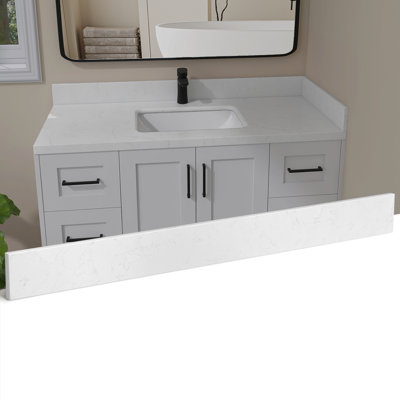 48 In. W Cultured Marble Vanity Backsplash Bathroom Countertop Splash Guard In Carrara White