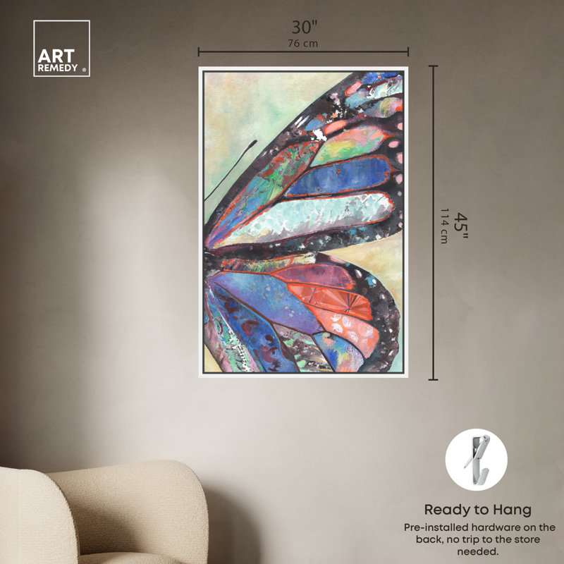 White Framed Butterfly Canvas Wall Art, 46" x 31"