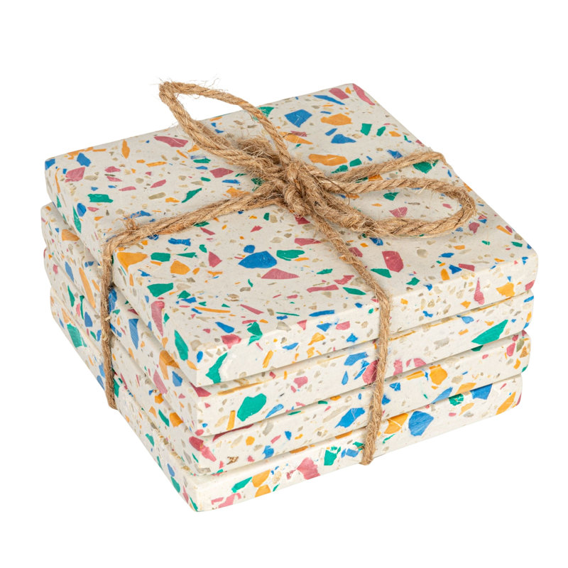 Ensemble de 4 sous-verres carrés en résine et terrazzo