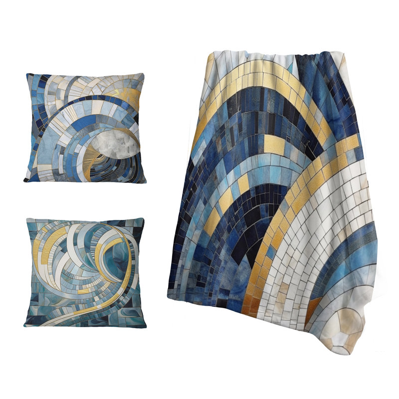 Ensemble de couvertures et de coussins Gold Constructing Blue Realms III - Abstract Shapes
