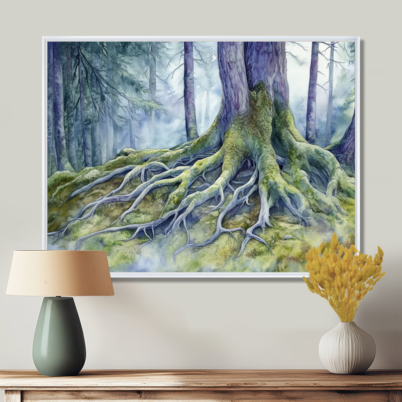 «Forest Roots», art mural sur toile de forêt, racines de forêt antique, H 12 po x l 20 po, Cadre flottant blanc