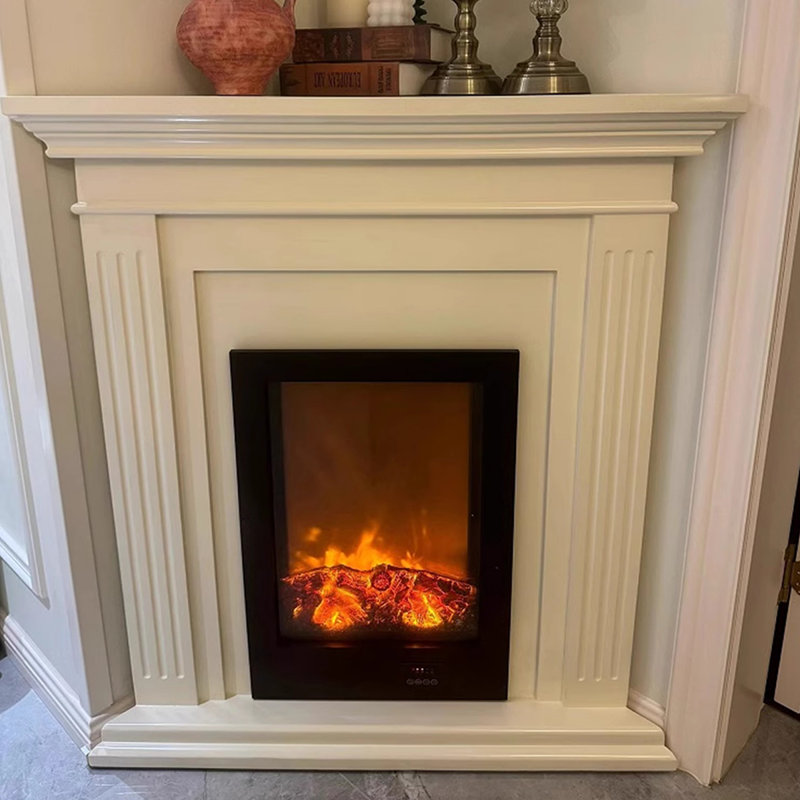 Beige Solid Wood Electric Fireplace, 39.37" H x 25.59" W x 25.59" D