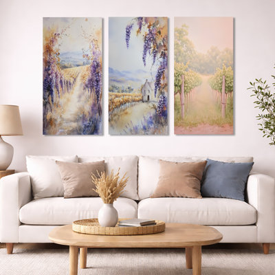 Golden Vineyard in Italy - Vineyard, reproduction sur toile 3 pièces