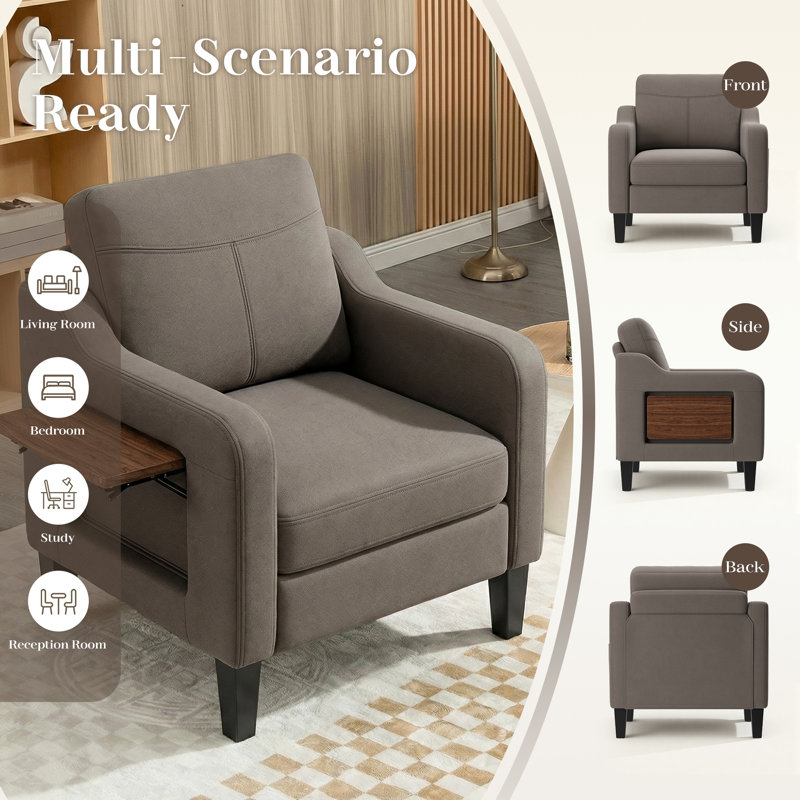 Faux Leather Armchair, Yes, Brown Fabric