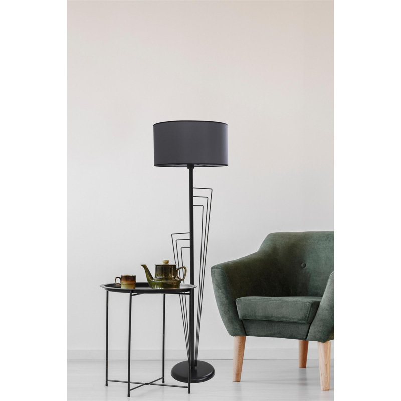 Lampe sur pied élégante Luro, 100% métal, hauteur 65,0 pouces | Finition noire avec peinture séchée au four, 17,7 pouces de diamètre de l'abat-jour | Douille E27, 60 W maximum | Éclairage élégant pour le salon, la chambre à coucher et le bureau