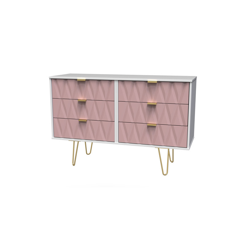 Fully Assembled Alphonzo 6 - Drawer Chest of Drawers, Kobe Pink/White