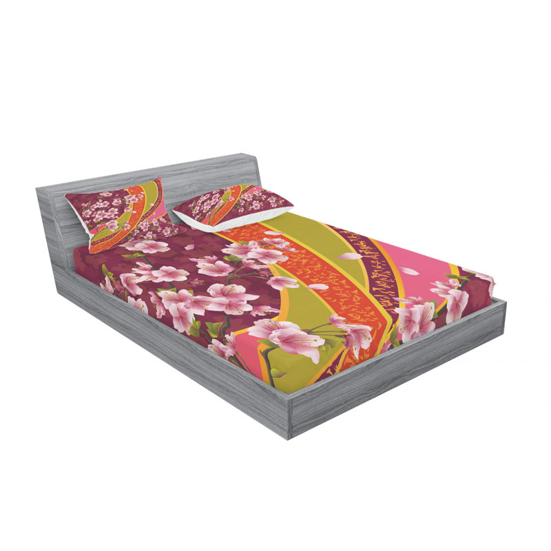 Ensemble de draps Sakura, Ensemble de drap pour grand lit avec drap-housse