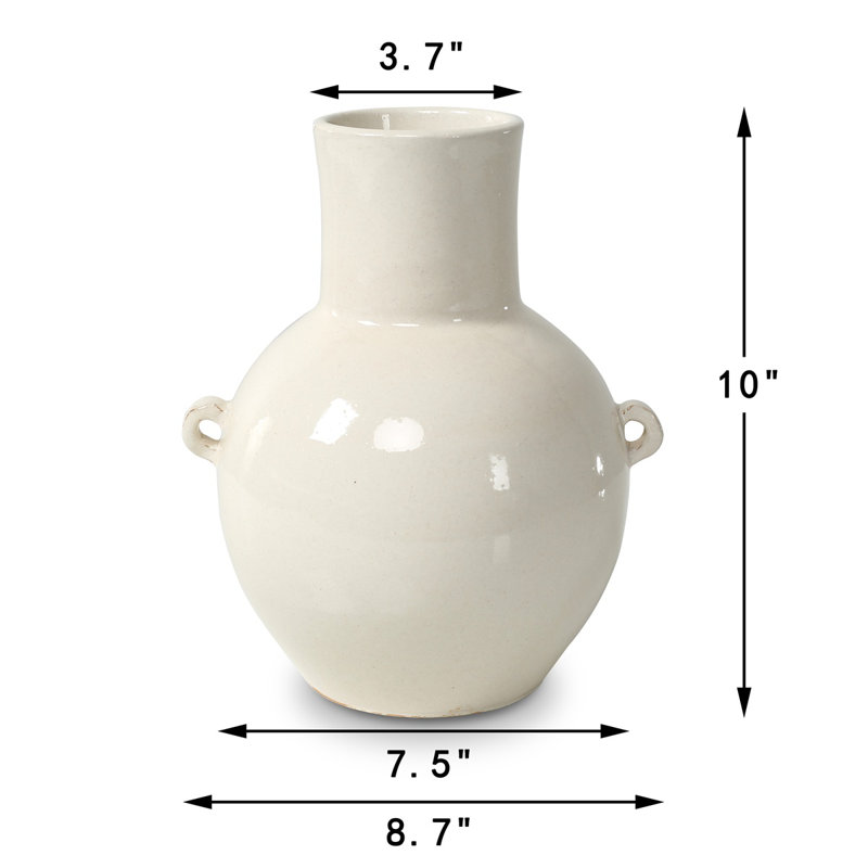 Approx. 10" High Off Whtie Ceramic Vase with Two Decorative Hooks