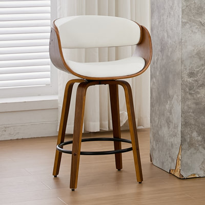 Tabouret de bar pivotant moderne en similicuir de 26 po, tabouret en bois avec accoudoirs et repose-pieds