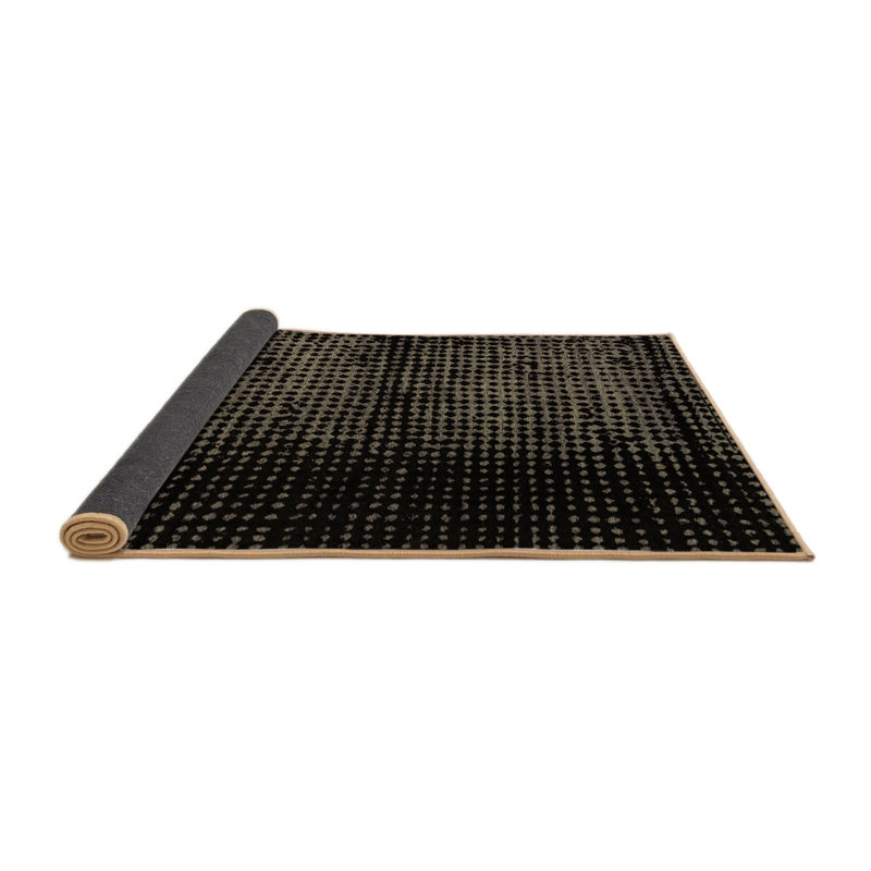 Tapis oriental brun / noir en laine et polyester tissé à la machine Zilynn, Carré 5 pi