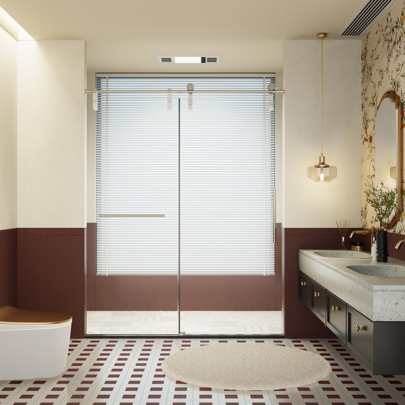 56-60 "Wx 76"H Frameless Double Sliding Shower Door, Chrome