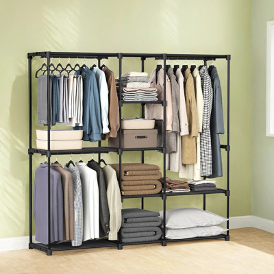 Portable Open Wardrobe, Clothes Rack, Freestanding Wardrobe With Clothes Rails And Fabric Shelves For Bedroom, 71.7 X 16.9 X 71.7 Inches