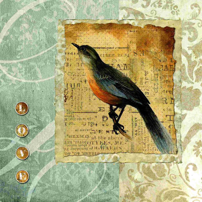 " Bird Collage Love ", 12" H x 12" W