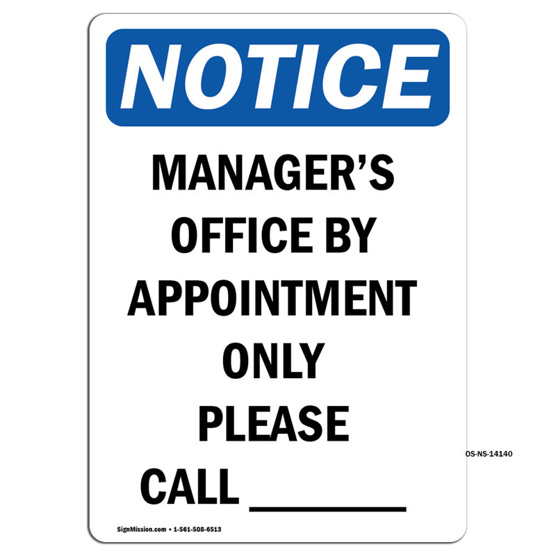 Manager's Office by Appointment Sign