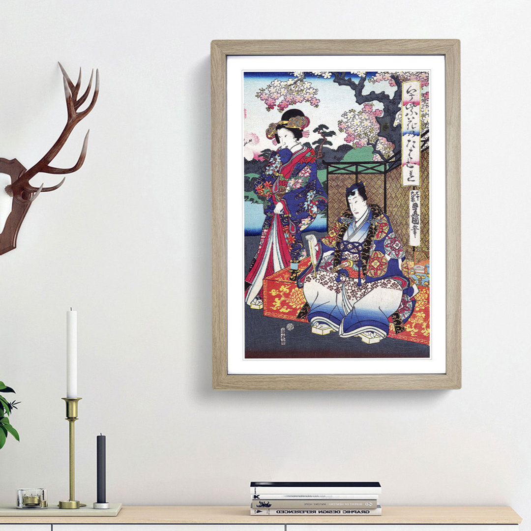 Beneath the Cherry Tree by Utagawa Kunisada - Framed Print