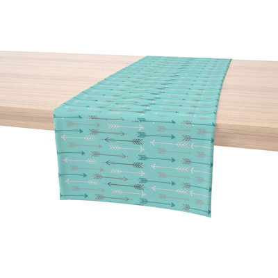 Table Runner, 100% Cotton, 16X72", Arrows On Teal Background