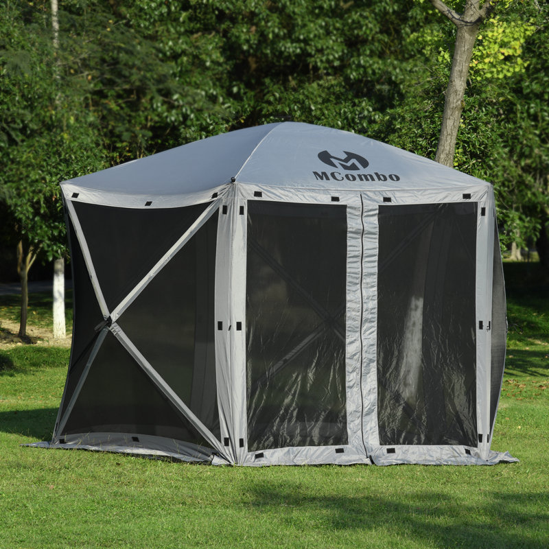 Pavillon de jardin portatif et imperméable 4/5/6 côtés, Gris argenté, H 108 po x l 156 po x P 156 po