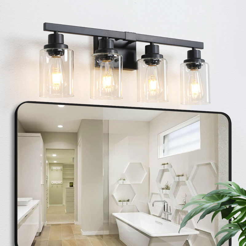 Applique murale industrielle 24 po à 4 lumières avec abat-jour en verre transparent 24 po