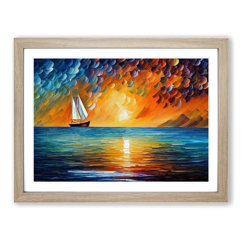 XH1022-7611X Sailing Boat On The Ocean Vol.1 Abstract - Single Picture Frame Painting, 25cm H x 34cm W x 2cm D, Oak 