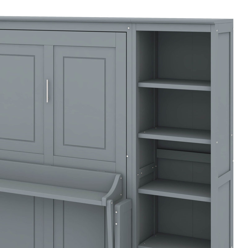 Lit escamotable avec bureau et bibliothèque Murphy, gris, Grand