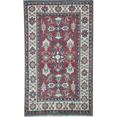 Hand-Knotted High-Quality Red, Ivory, and Blue Area Rug