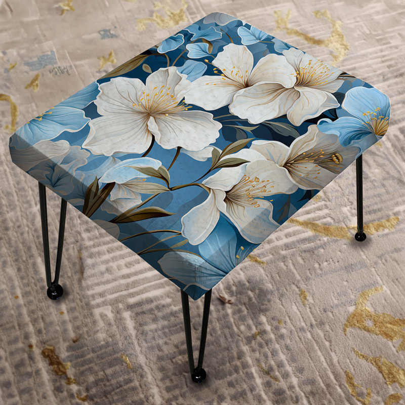 Motif floral blanc et bleu - Repose-pieds rectangulaire floral