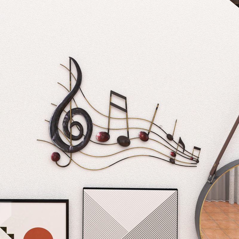 Metal Musical Notes Brown Wall Decor with Gold Details