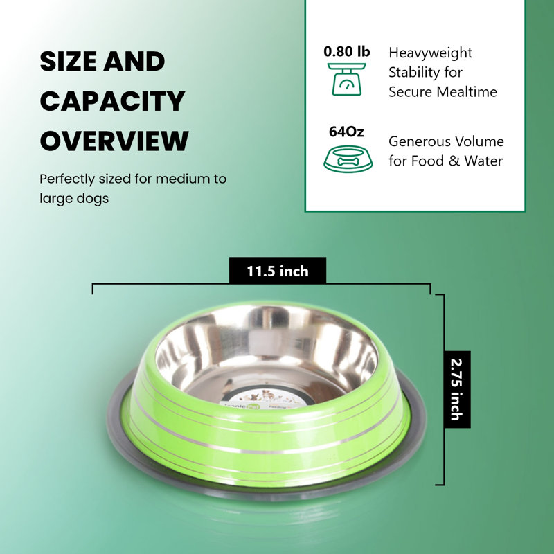 Bol anti-dérapant pour animaux, Vert, Grand (8 tasses / 64 oz liquide)