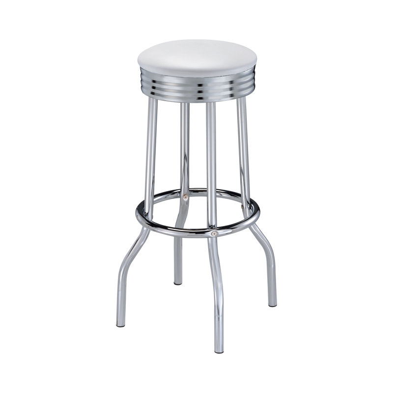 Mallouk Swivel Upholstered Counter Stool with Metal Frame, White Faux Leather