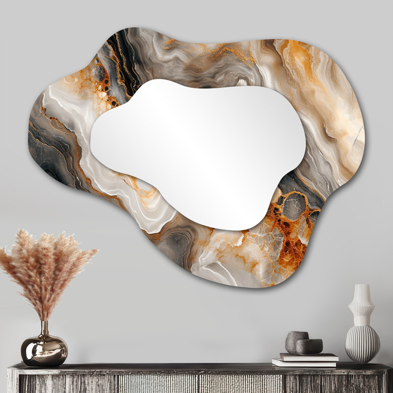 «Slab Structures Orange Grey Agate» - Art abstrait en métal - Miroir mural moderne asymétrique, 27 po x 35 po