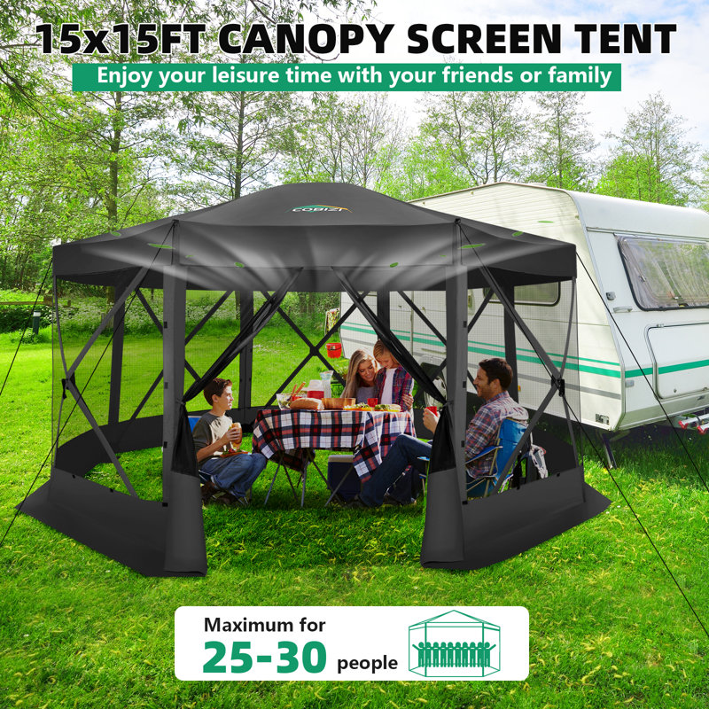 15x15ft Extra Large Pop-Up Gazebo Canopy Tent with Mosquito Netting, Black