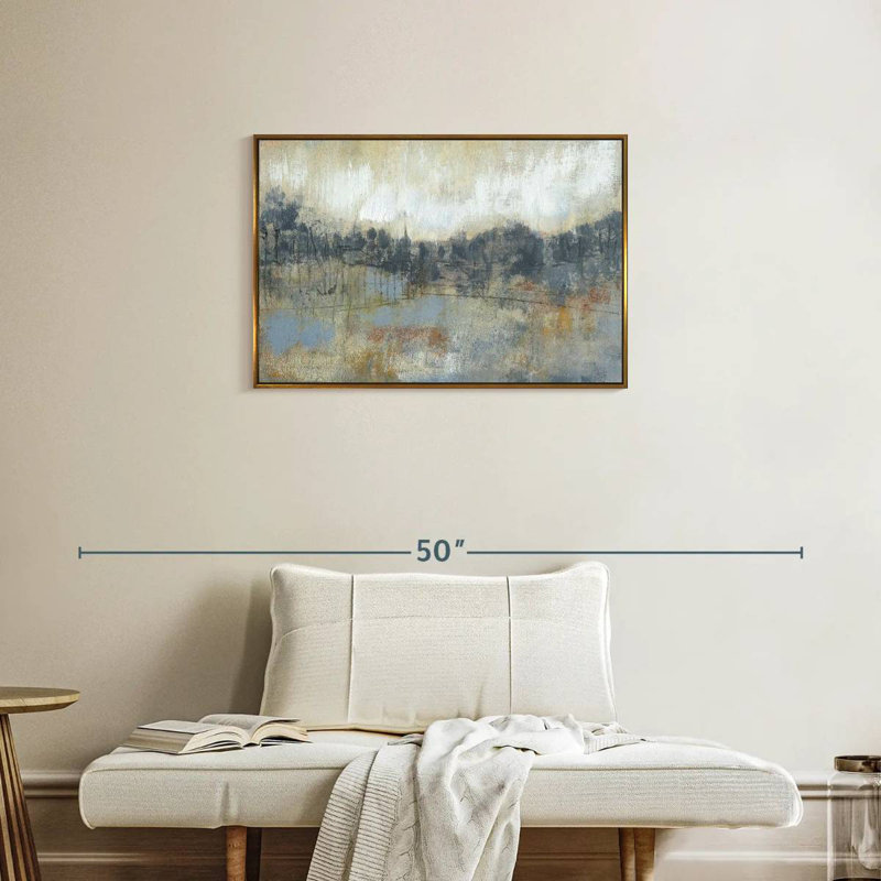 Horizon gris froid I, Cadre flottant doré, 31 po x 21 po