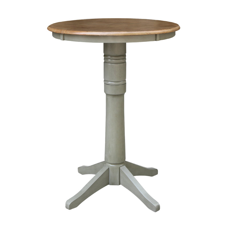 Craighead Bar Height Solid Wood Pedestal Dining Table, 41.9" H x 30" L x 30" W, Hickory/Stone