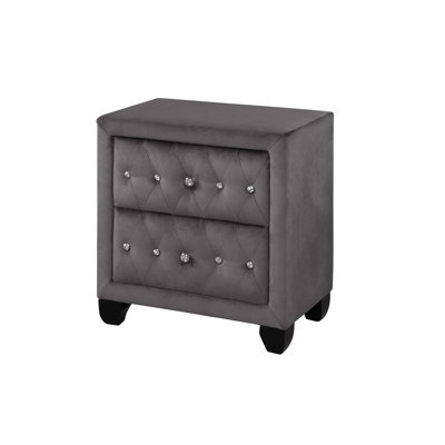 Modern Style Crystal Tufted 2-Drawer Nightstand Upholstered With Velvet Fabric Made With Wood