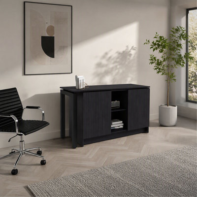 Bureau 72,4 cm H, 2 portes, 5 étagères, 2 pieds, wengé - Bureau à domicile
