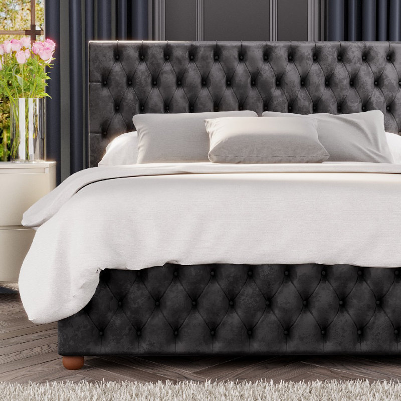 Upholstered Ottoman Bed, Small Double (4'), Black