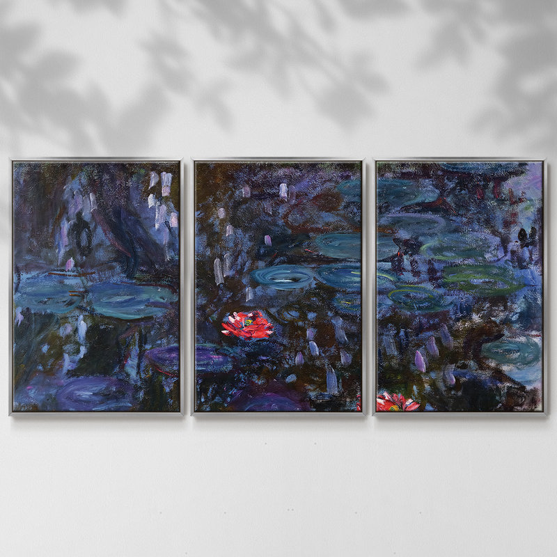 Nymphéas, reflets des pleurs de saule, 1916 - Toile encadrée à pièces multiples, H 36 po x l 75 po x P 2 po, Argent