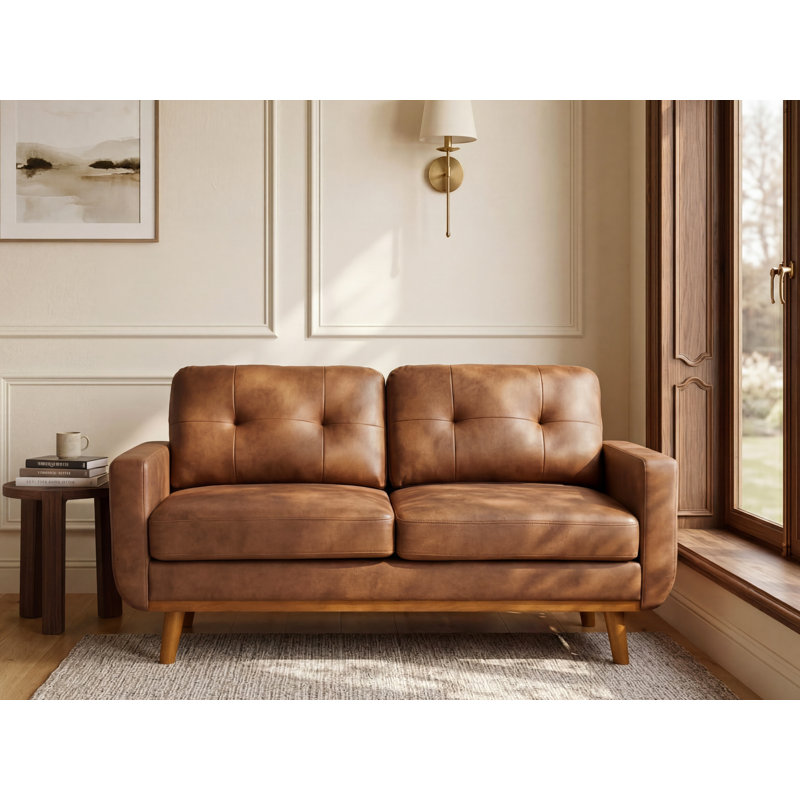 Canapé ou causeuse rembourré Mid-Century, Marron clair