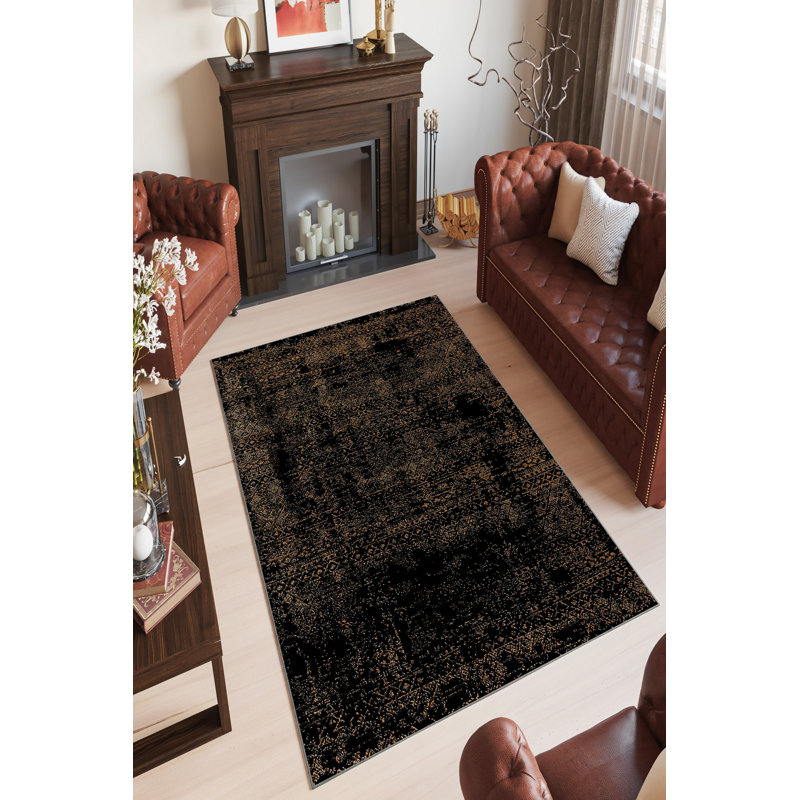 Rectangle Brickendon Machine Braided Polyester Area Rug in Black, Rectangle 2' x 3'3"