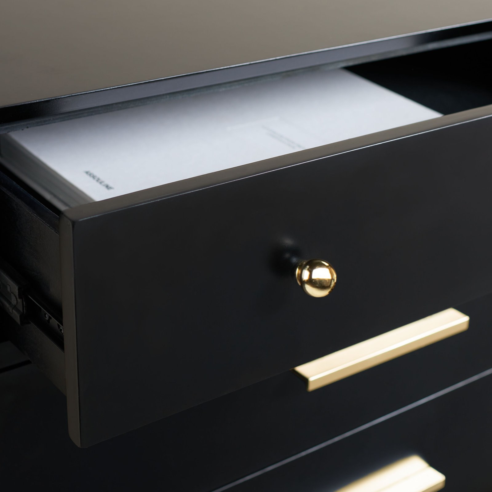 Samuel 6 - Drawer Double Dresser, Black/Brass