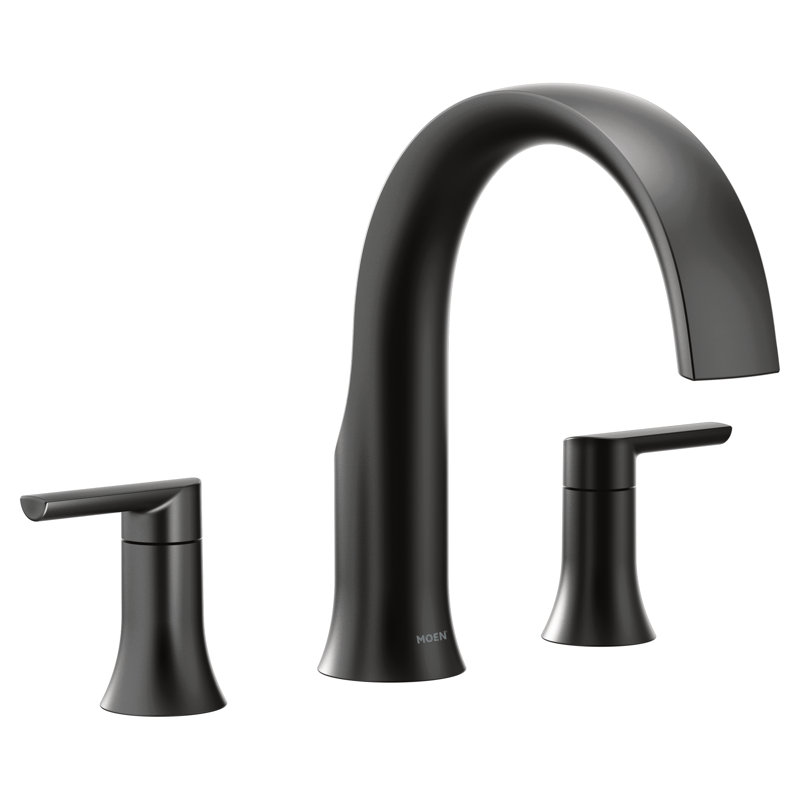 Doux Double Handle Deck Mounted Roman Tub Faucet Trim, Matte Black