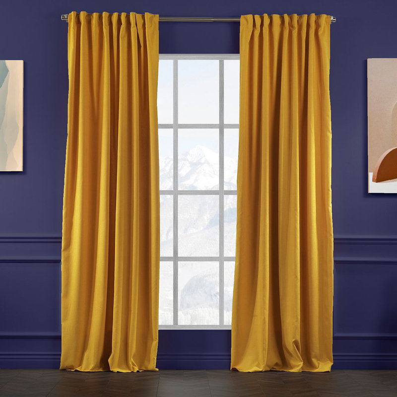 Blackout Thermal with Liner Extra Long & Extra Wide Decorative Curtain Single Panel, 140cm Width x 175cm Drop, Mustard